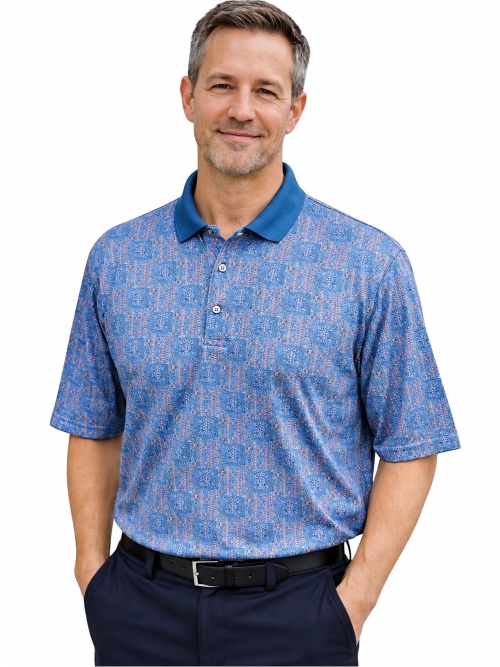 VTG Nike Golf Polo Shirt Men’s Size L – Blue Red Geometric Pattern 100% Cotton